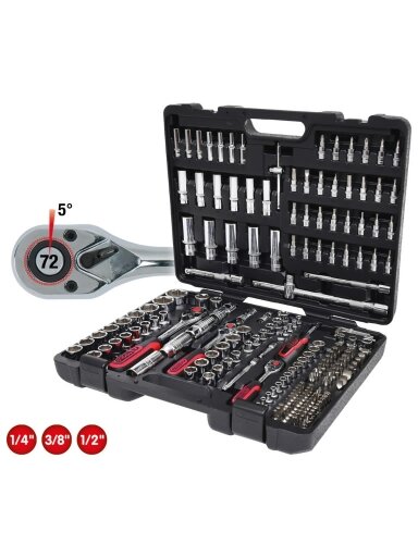 Galvučių komplektas CHROMEplus, 1/4+3/8+1/2'' 195 vnt.., KS Tools