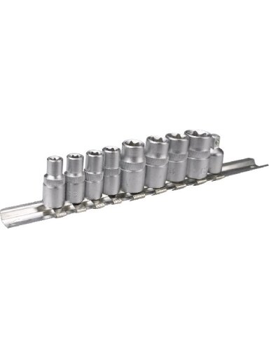 Galvučių rinkinys 10vnt. 1/4", 3/8" Torx Star Topex | 1/4": E5, E6, E7, E8; 3/8": E10, E12, E14, E16