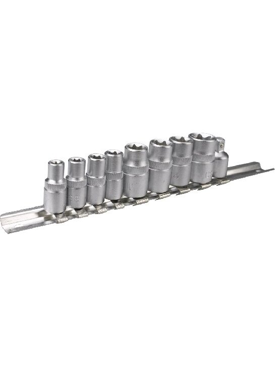 Galvučių rinkinys 10vnt. 1/4", 3/8" Torx Star Topex | 1/4": E5, E6, E7, E8; 3/8": E10, E12, E14, E16