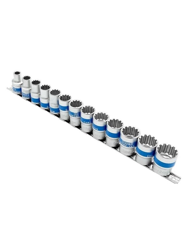 ⬡ Galvučių rinkinys 1/2" 13 vnt. žvaigždinis (SPLINE) (KR30187013S, KINGROY) ⬡ Galvučių rinkinys 1/2" 13 vnt. žvaigždinis (SPLINE) (KR30187013S, KINGROY)