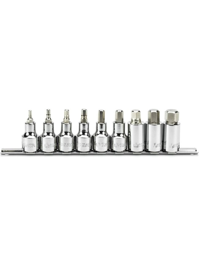 ⬡ Galvučių su antgaliais rinkinys 1/2" (šešiabriaunė HEX) 9 vnt. (ST0905702, SATA) ⬡ Galvučių su antgaliais rinkinys 1/2" (šešiabriaunė HEX) 9 vnt. (ST0905702, SATA)