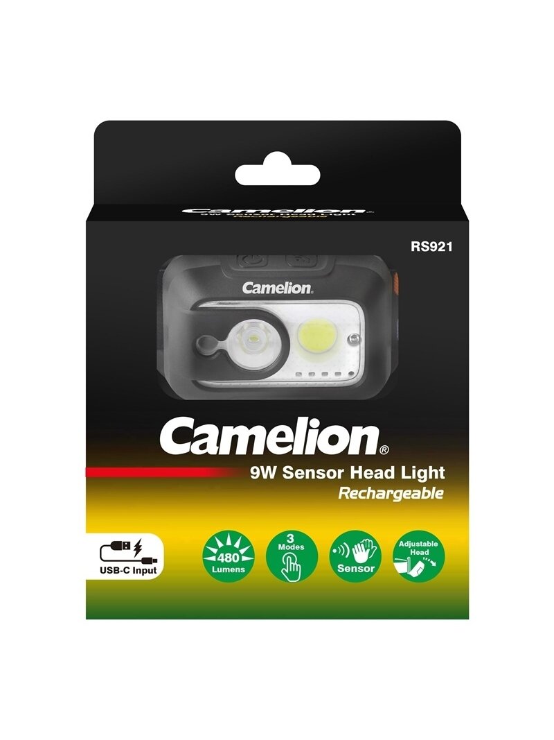 Galvos žibintuvėlis Camelion su sensoriumi, 9W, 280-480lm Galvos žibintuvėlis Camelion su sensoriumi, 9W, 280-480lm