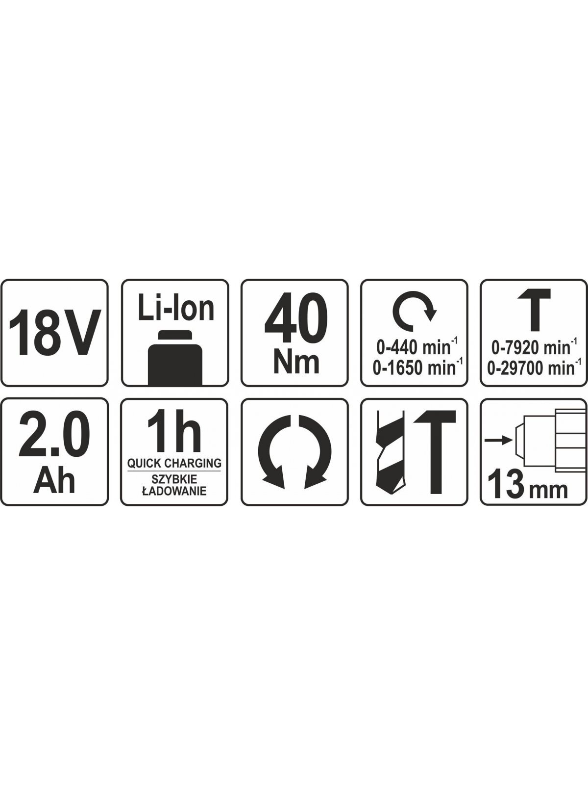 Gręžtuvas akumuliatorinis, smūginis 18V Li-Ion Yato | Ø 1-13mm, 40Nm 3 Gręžtuvas akumuliatorinis, smūginis 18V Li-Ion Yato | Ø 1-13mm, 40Nm 3