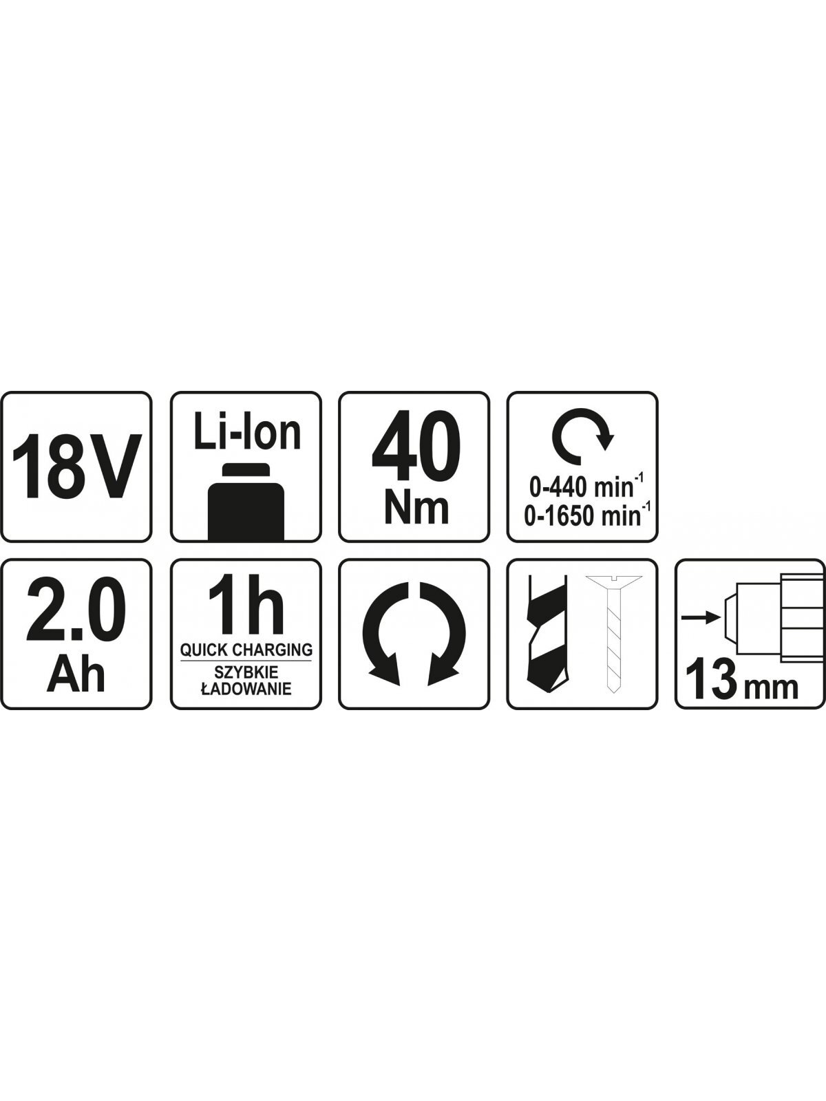 Gręžtuvas-suktukas akumuliatorinis 18V Li-ion, 2 greičiai Mabuchi variklis Yato | Ø 1-13mm, 40Nm 3