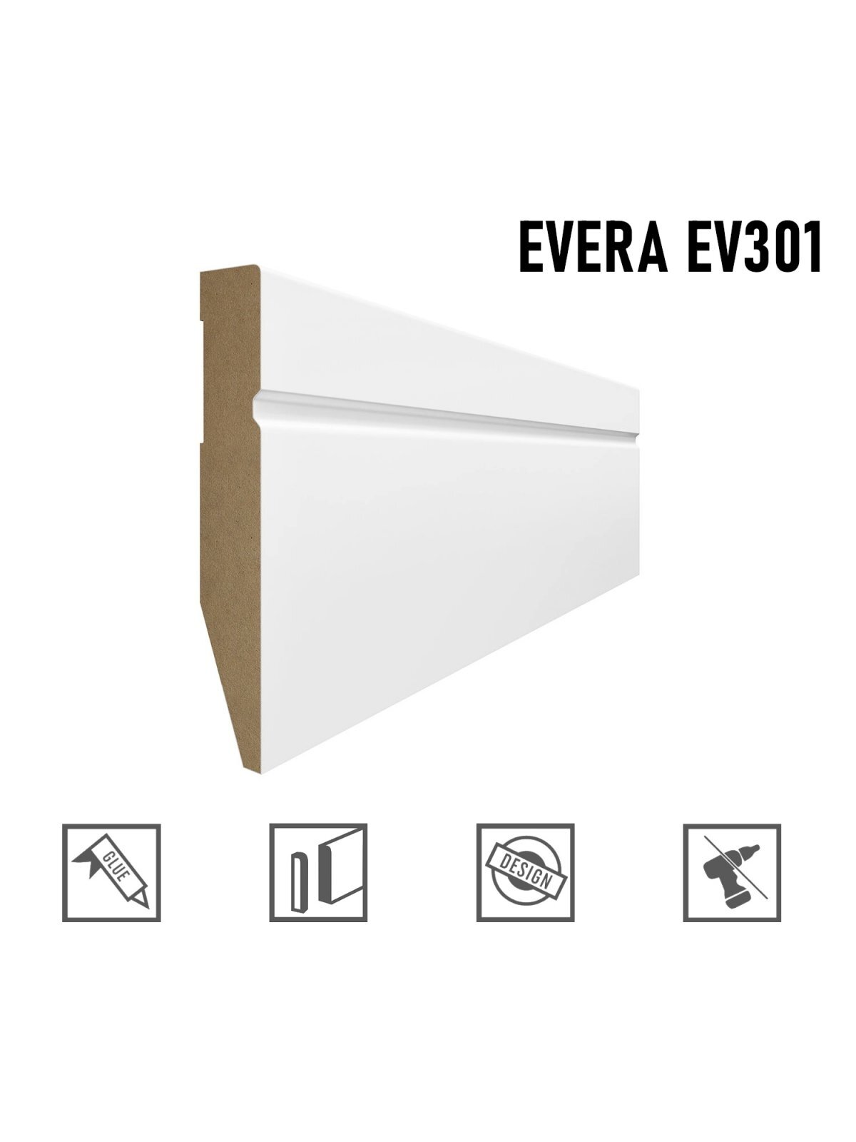 Grindjuostė MDF EVERA (EV301) balta | 100mm, 2.4m Grindjuostė MDF EVERA (EV301) balta | 100mm, 2.4m