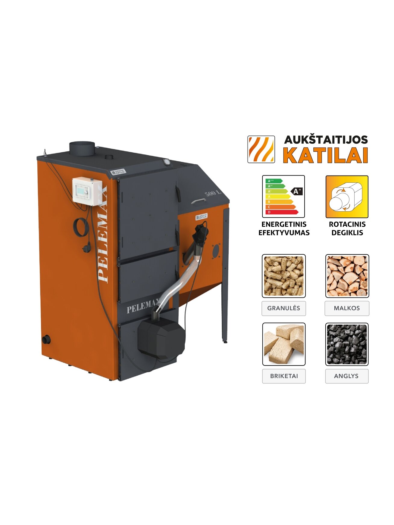 Granulinis katilas Pelemax 50 kW, komplekte su rotaciniu 50 kW degikliu, 500 l bunkeriu 1 Granulinis katilas Pelemax 50 kW, komplekte su rotaciniu 50 kW degikliu, 500 l bunkeriu 1