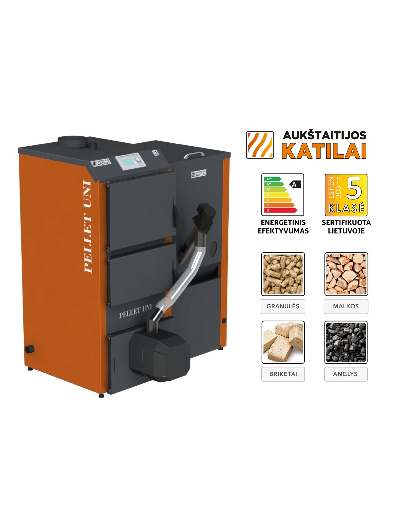 Granulinis katilas PELLET UNI 26 kW su rotac. 26 kW degikliu, sraigtu, 320 l met. bunkeriu Granulinis katilas PELLET UNI 26 kW su rotac. 26 kW degikliu, sraigtu, 320 l met. bunkeriu