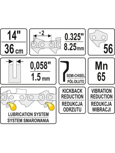 Grandinė pjūklui 14" .325" 0.058" 56 nareliai Yato | tinka YT-84900