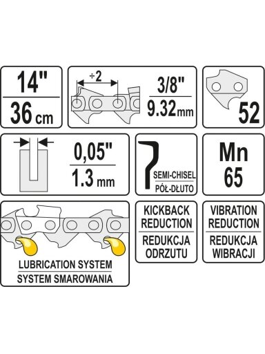 Grandinė pjūklui 14" 3/8" 0.05" 52 nareliai Yato | tinka YT-84931