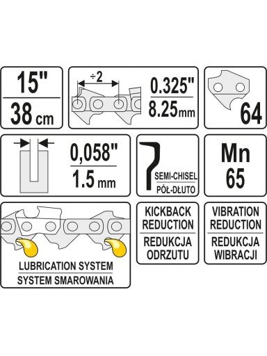 Grandinė pjūklui 15" .325" 0.058" 64 nareliai Yato | tinka YT-84900, YT-84934