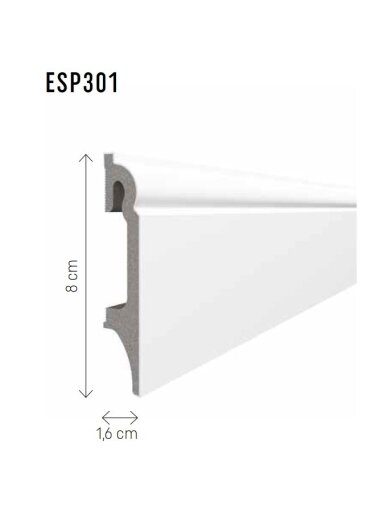 Grindjuostė ESPUMO (ESP301) balta | 80mm, 2.4m Grindjuostė ESPUMO (ESP301) balta | 80mm, 2.4m