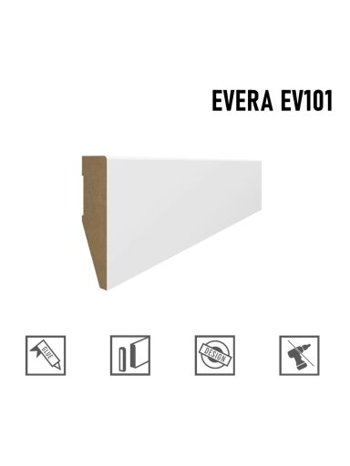 Grindjuostė MDF EVERA (EV101) balta | 65mm, 2.4m Grindjuostė MDF EVERA (EV101) balta | 65mm, 2.4m