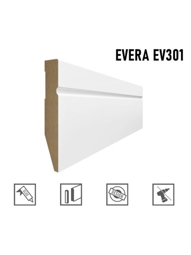 Grindjuostė MDF EVERA (EV301) balta | 100mm, 2.4m Grindjuostė MDF EVERA (EV301) balta | 100mm, 2.4m