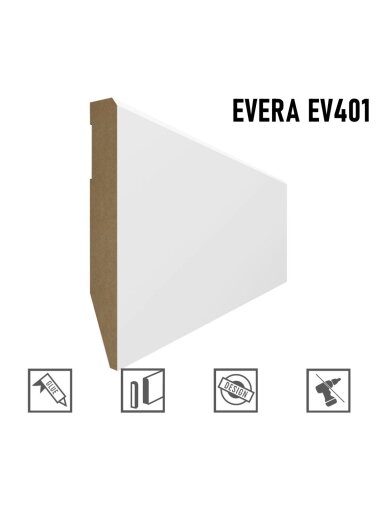 Grindjuostė MDF EVERA (EV401) balta | 120mm, 2.4m Grindjuostė MDF EVERA (EV401) balta | 120mm, 2.4m