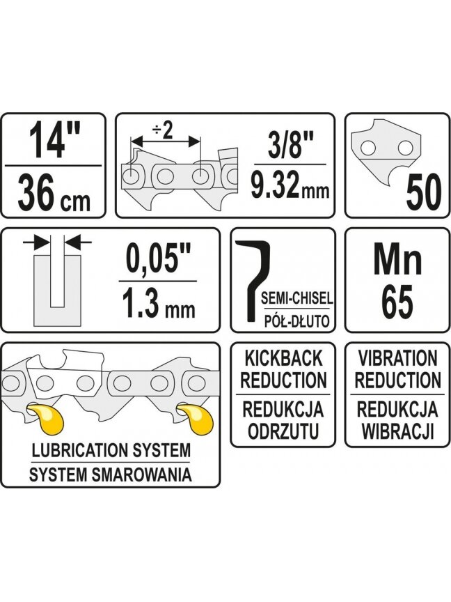 Grandinė pjūklui 14" 3/8" 0.05" 50 narelių Yato | tinka YT-84930 1