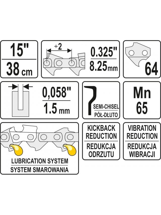Grandinė pjūklui 15" .325" 0.058" 64 nareliai Yato | tinka YT-84900, YT-84934 1