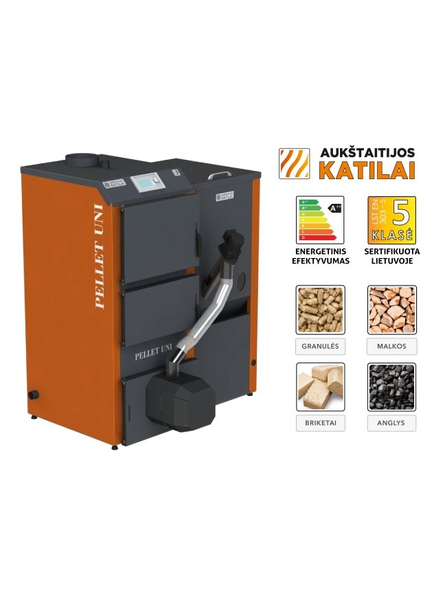 Granulinis katilas PELLET UNI 26 kW su rotac. 26 kW degikliu, sraigtu, 230 l met. bunkeriu Granulinis katilas PELLET UNI 26 kW su rotac. 26 kW degikliu, sraigtu, 230 l met. bunkeriu