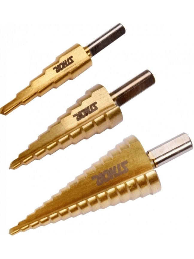 Grąžtų metalui pakopinių HSS rinkinys, 3vnt Sthor | 4-32mm Grąžtų metalui pakopinių HSS rinkinys, 3vnt Sthor | 4-32mm