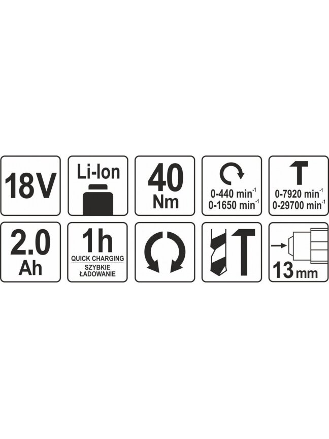 Gręžtuvas akumuliatorinis, smūginis 18V Li-Ion Yato | Ø 1-13mm, 40Nm 3 Gręžtuvas akumuliatorinis, smūginis 18V Li-Ion Yato | Ø 1-13mm, 40Nm 3