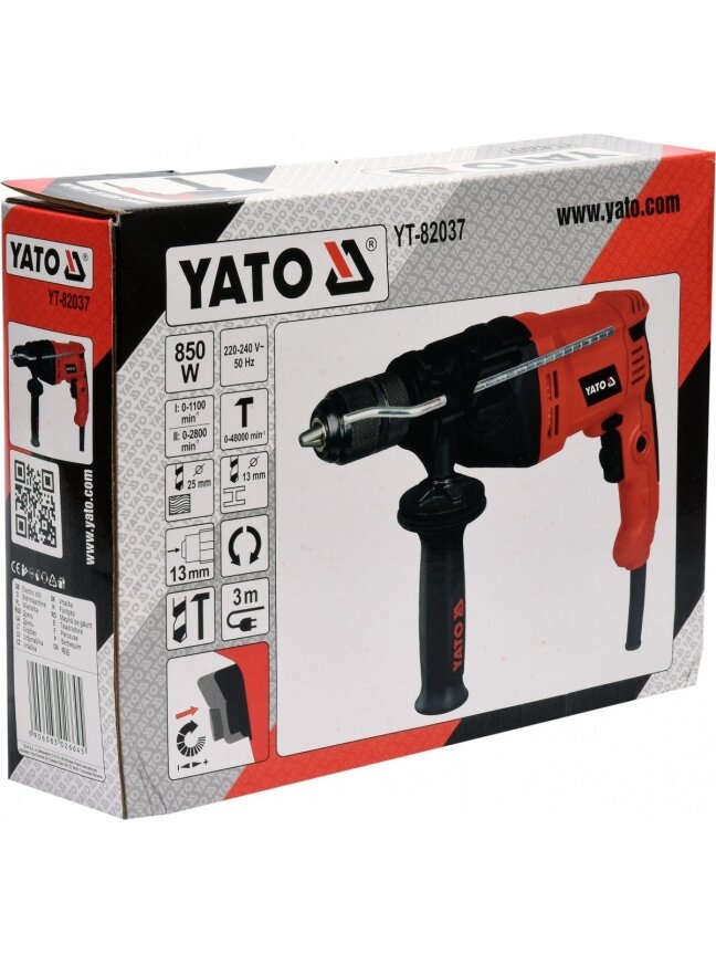 Gręžtuvas smūginis 850W Yato | Ø 1-13mm, 0-1100 ir 0-2800 aps/min 2 Gręžtuvas smūginis 850W Yato | Ø 1-13mm, 0-1100 ir 0-2800 aps/min 2