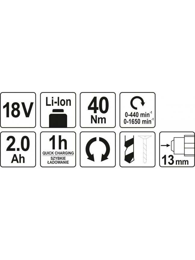 Gręžtuvas-suktukas akumuliatorinis 18V Li-ion, 2 greičiai Mabuchi variklis Yato | Ø 1-13mm, 40Nm 3