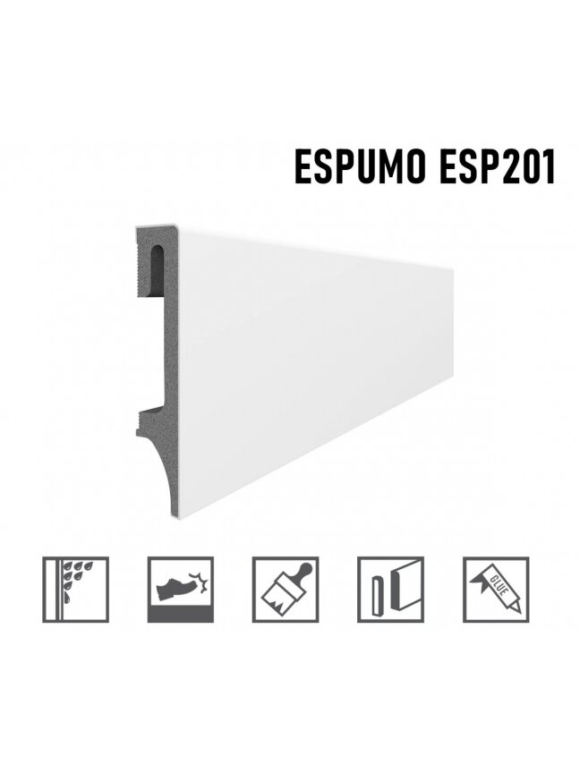 Grindjuostė ESPUMO (ESP201) balta | 80mm, 2.4m Grindjuostė ESPUMO (ESP201) balta | 80mm, 2.4m