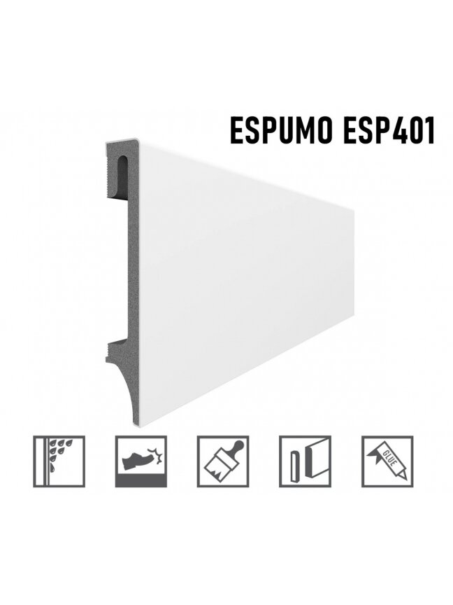 Grindjuostė ESPUMO (ESP401) balta | 100mm, 2.4m Grindjuostė ESPUMO (ESP401) balta | 100mm, 2.4m