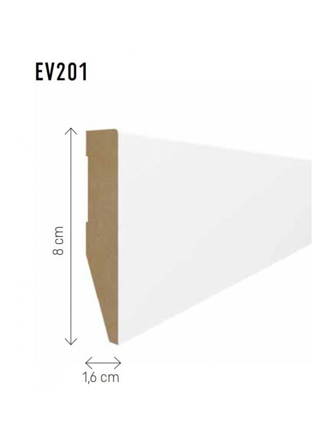 Grindjuostė MDF EVERA (EV201) balta | 80mm, 2.4m 1 Grindjuostė MDF EVERA (EV201) balta | 80mm, 2.4m 1