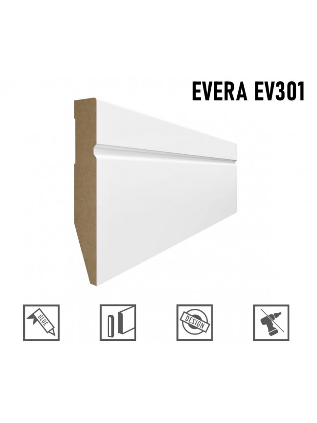 Grindjuostė MDF EVERA (EV301) balta | 100mm, 2.4m Grindjuostė MDF EVERA (EV301) balta | 100mm, 2.4m
