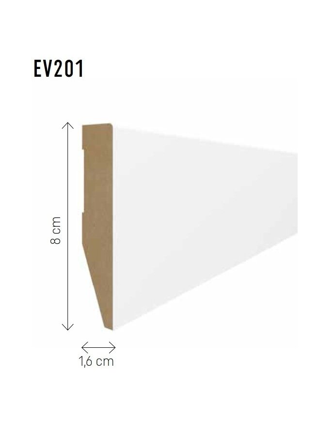 Grindjuostė MDF EVERA (EV201) balta | 80mm, 2.4m 1