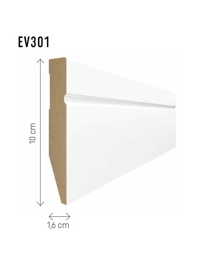 Grindjuostė MDF EVERA (EV301) balta | 100mm, 2.4m 1