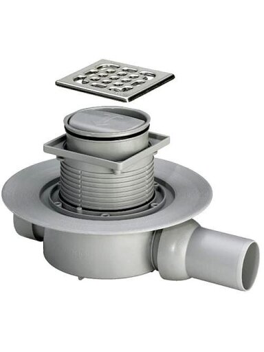 Horizontalus trapas, "sausas" DN50, su nerūdijančio plieno grotelėmis 100 x 100, (0,4 l/s)
