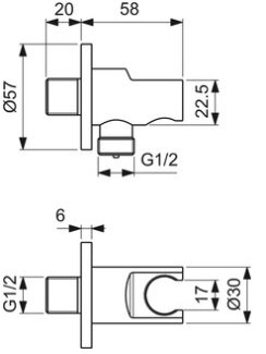 Ideal Standard dušo žarnos pajungimo alkūnė su laikikliu, chromas 2 Ideal Standard dušo žarnos pajungimo alkūnė su laikikliu, chromas 2