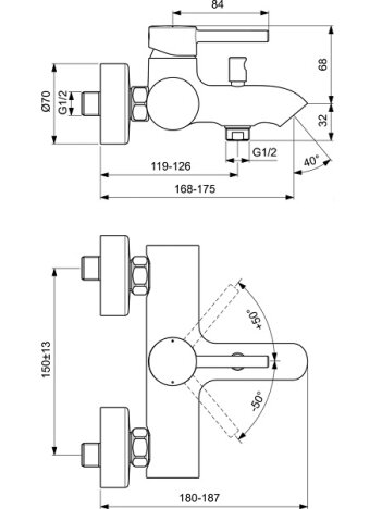 Ideal Standard Ceraline vonios/dušo maišytuvas, matinė juoda 1