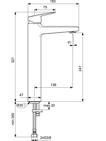 Ideal Standard Ceraplan H250 praustuvo maišytuvas be dugno vožtuvo, chromas 2