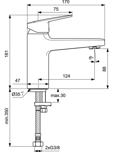 Ideal Standard CERAPLAN H90 praustuvo maišytuvas be dugno vožtuvo, matinė juoda