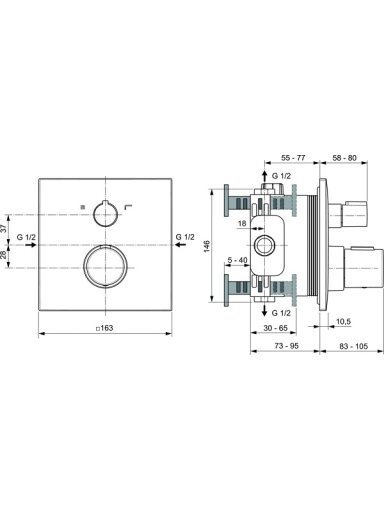 Ideal Standard Ceratherm C100 potinkinis termostatinis maišytuvas dušui ir voniai, išorinė dalis, matinė juoda