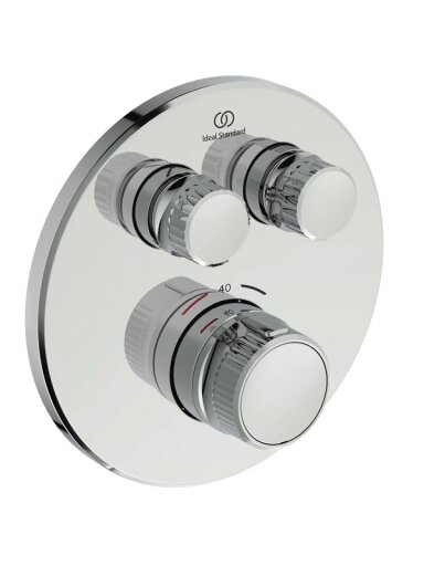 Ideal Standard Ceratherm Navigo potinkinė termostatinė sistema: apvali 300 mm metalinė galva, rankinis dušas, 1/2 alkūnė