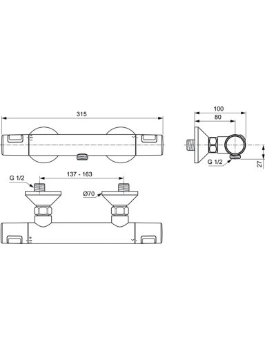 Ideal Standard Ceratherm T25 termostatinis dušo maišytuvas, matinė juoda