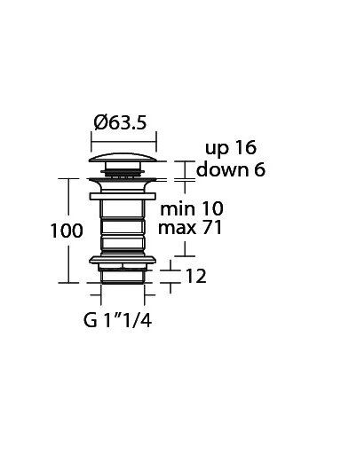 Ideal Standard Click - Clack dugno vožtuvas 1 1/4” (32 mm) be persipylimo, matinė juoda
