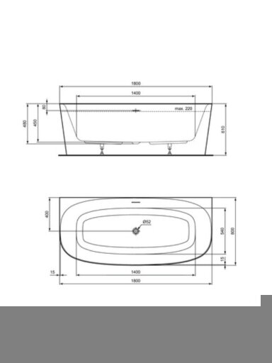 Ideal Standard Dea Duo prie sienos statina akrilinė vonia 180x80 cm su Click-Clack nuotekų vožtuvu, vidus ir išorė mati Ideal Standard Dea Duo prie sienos statina akrilinė vonia 180x80 cm su Click-Clack nuotekų vožtuvu, vidus ir išorė mati