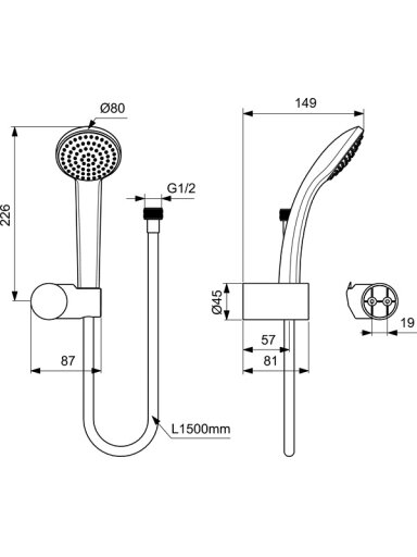 Ideal Standard dušo komplektas Idealrain Soft S1 su laikikliu ir dušo žarna