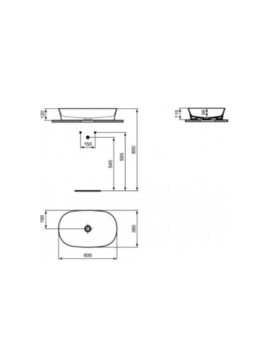 Ideal Standard Ipalyss praustuvas montuojamas ant stalviršio 60 cm (600 x 380 x 120) mm, be persipilimo, "Free flow" ker