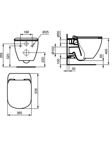 Ideal Standard pakabinamas unitazas TESI AquaBlade 365x535x335, baltas