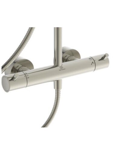 Ideal Standard T125 termostatinė dušo sistema su apvalia metaline 300 mm dušo galva, rankinis dušas "stick",Silver Storm