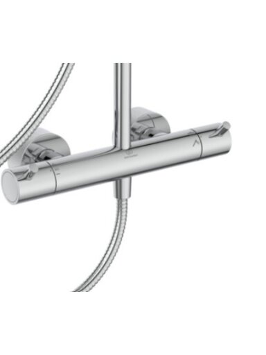 Ideal Standard T125 termostatinė dušo sistema su apvalia metaline 300 mm pagrindinė dušo galva, rankinis dušas "stick",