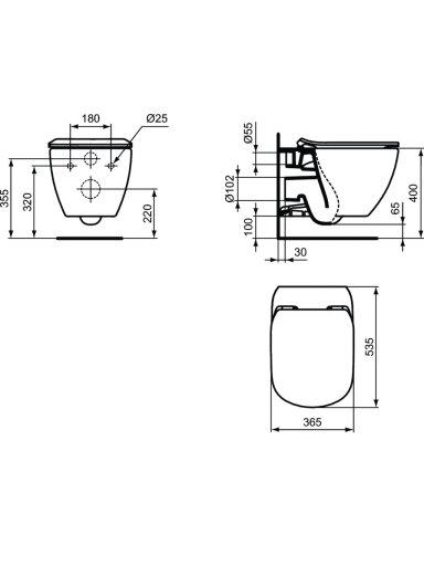Ideal Standard TESI pakabinamas unitazas su paslėptais tvirtinimais (Aquablade), 4,5/3 L, matinis juodas