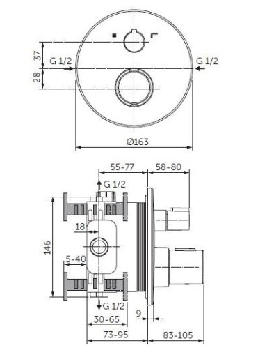 Ideal Standard virštinkinė termostatinio Ceratherm T100 dalis, juoda matinė