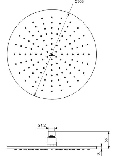 Ideal Standard Idealrain lietaus dušo galva 300 mm su silikoniais purkštukais, 12 l/min, chromas 1