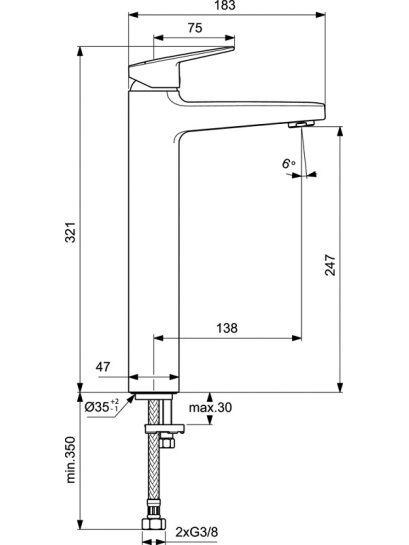 Ideal Standard CERAPLAN H250 praustuvo maišytuvas be dugno vožtuvo, matinė juoda 1
